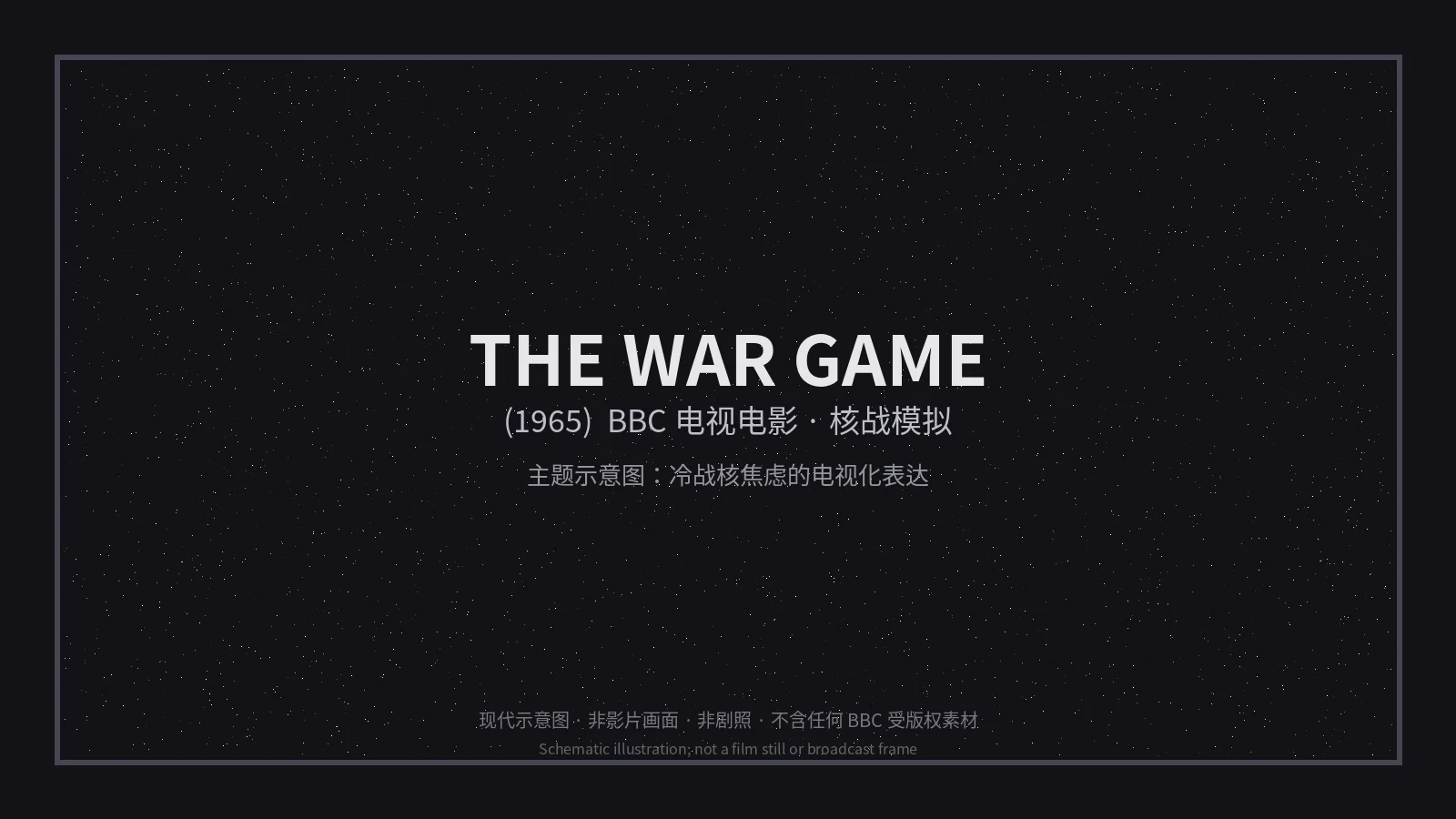 深色电视屏幕风格示意图：THE WAR GAME (1965) 标题与噪点纹理